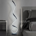 Floor lamp, minimalist design, scandinavian style, next to the sofa in the living room, popular corner wave atmosphere line lamp, full spectrum