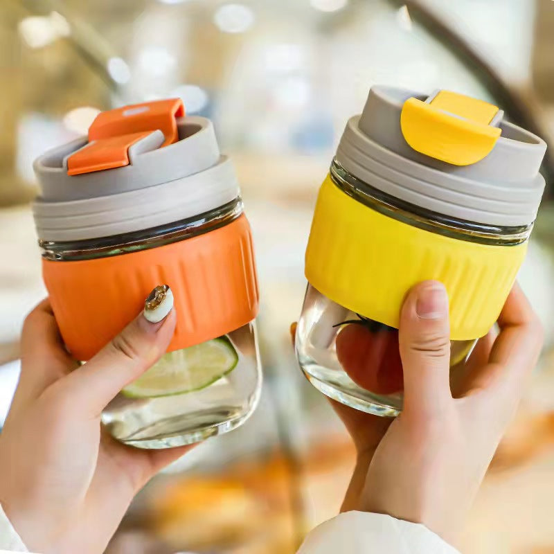 Double drinking cup glass cup high appearance casual water cup oven mitts heat insulation portable portable coffee cup gift cup straw