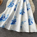 Blue and white porcelain style sleeveless floral print dress - women's summer v-neck, slimming, elegant maxi dress for work and casual wear