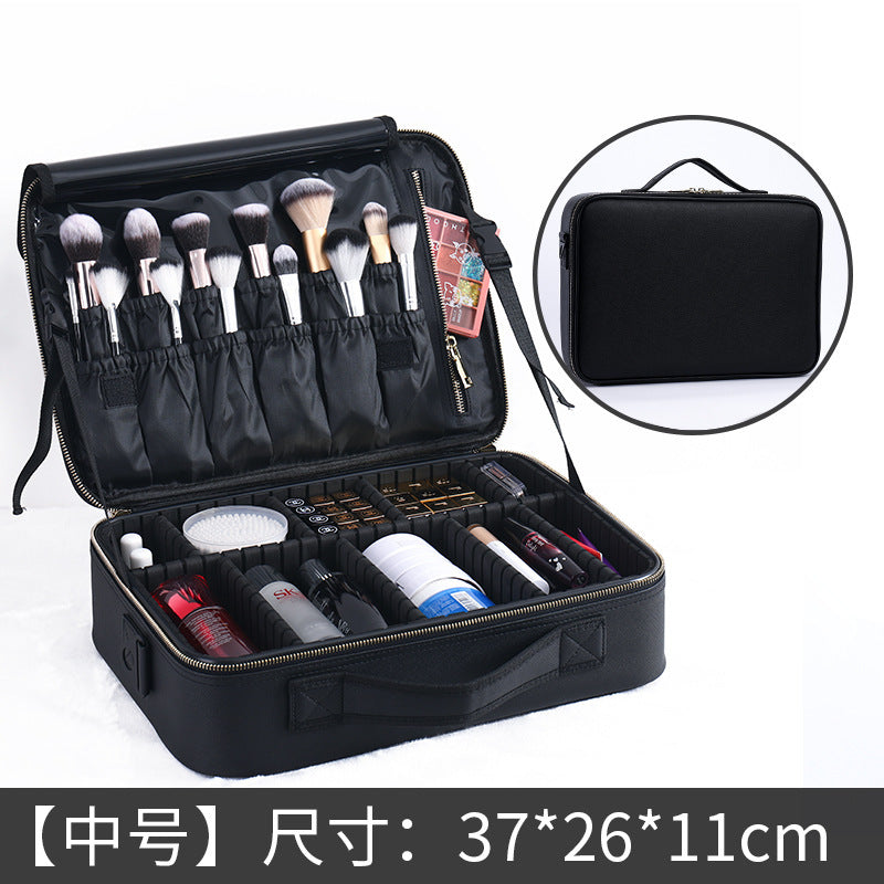 Professional multifunctional baffle PU cosmetic bag, cosmetic storage, double-layer heel makeup, nail embroidery, portable cosmetic case