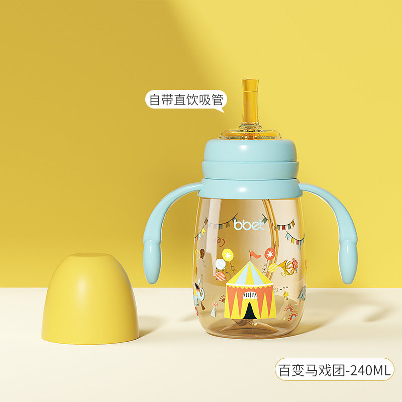 Dual-use straw cup for toddlers (1-2-3 years) with handle - leak-proof ppsu sippy cup for babies and young children - anti-choking design for learning to drink