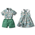 Brother and sister wear export spring and summer new arrival children's clothing boys short-sleeved shorts suspender suit girls floral skirt wholesale