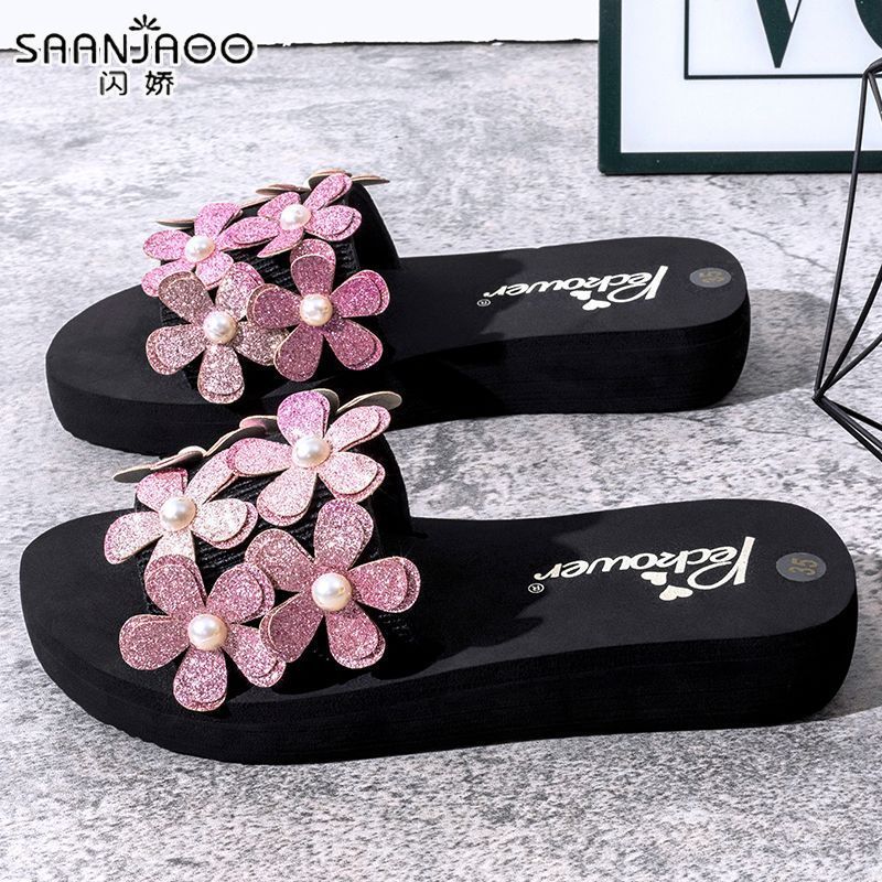 Anti-fall plaidthickened princess style women's flip-flops ultra-light trendyins home and outdoor stain-resistant summer sandals