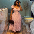 European and american cross-border women's fashion:  summer new arrival - elegant square neck, high-waisted, lace a-line midi/maxi short-sleeve dress