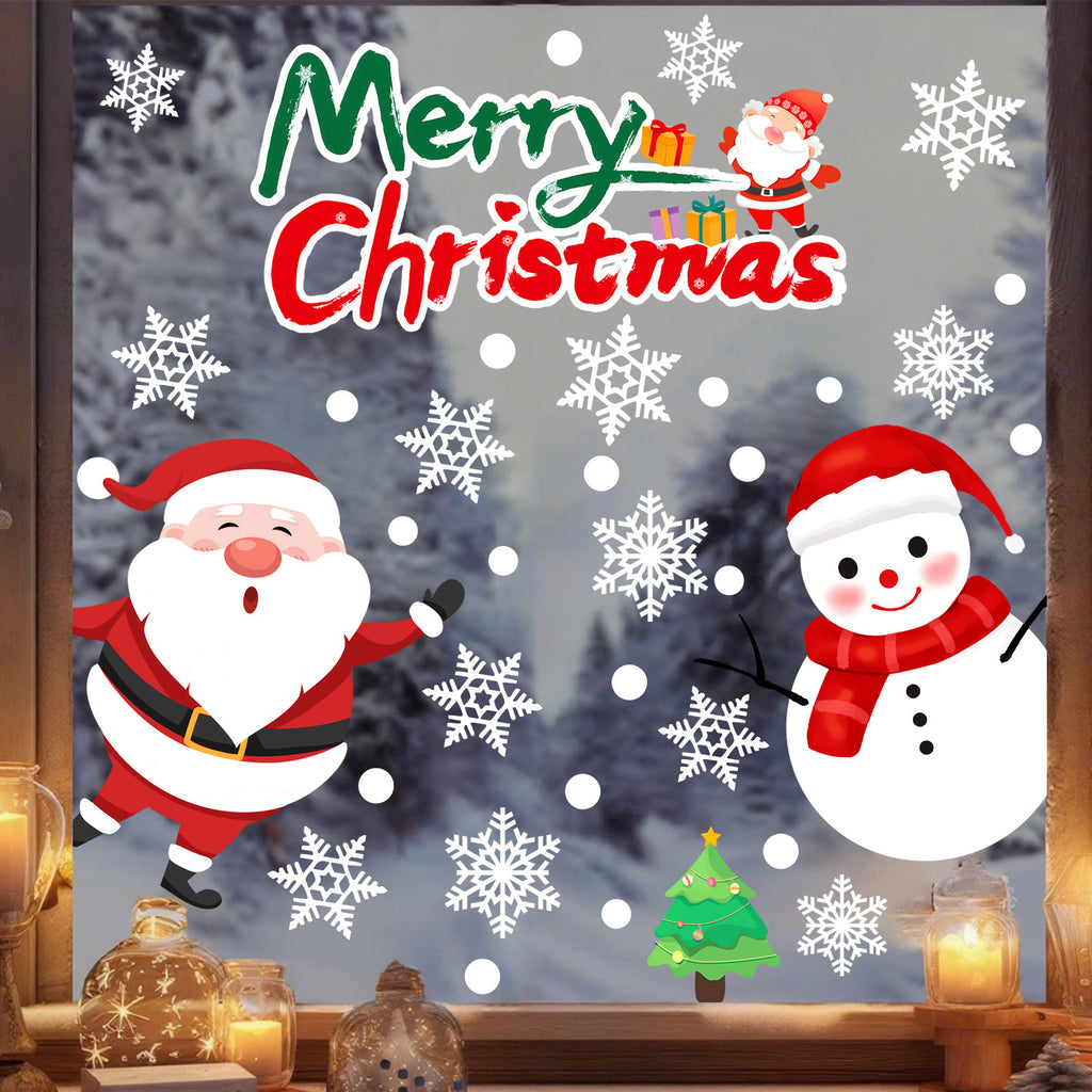 Cross-border   wall sticker Santa Claus snowman holiday glass window decoration sticker Glue-free static sticker
