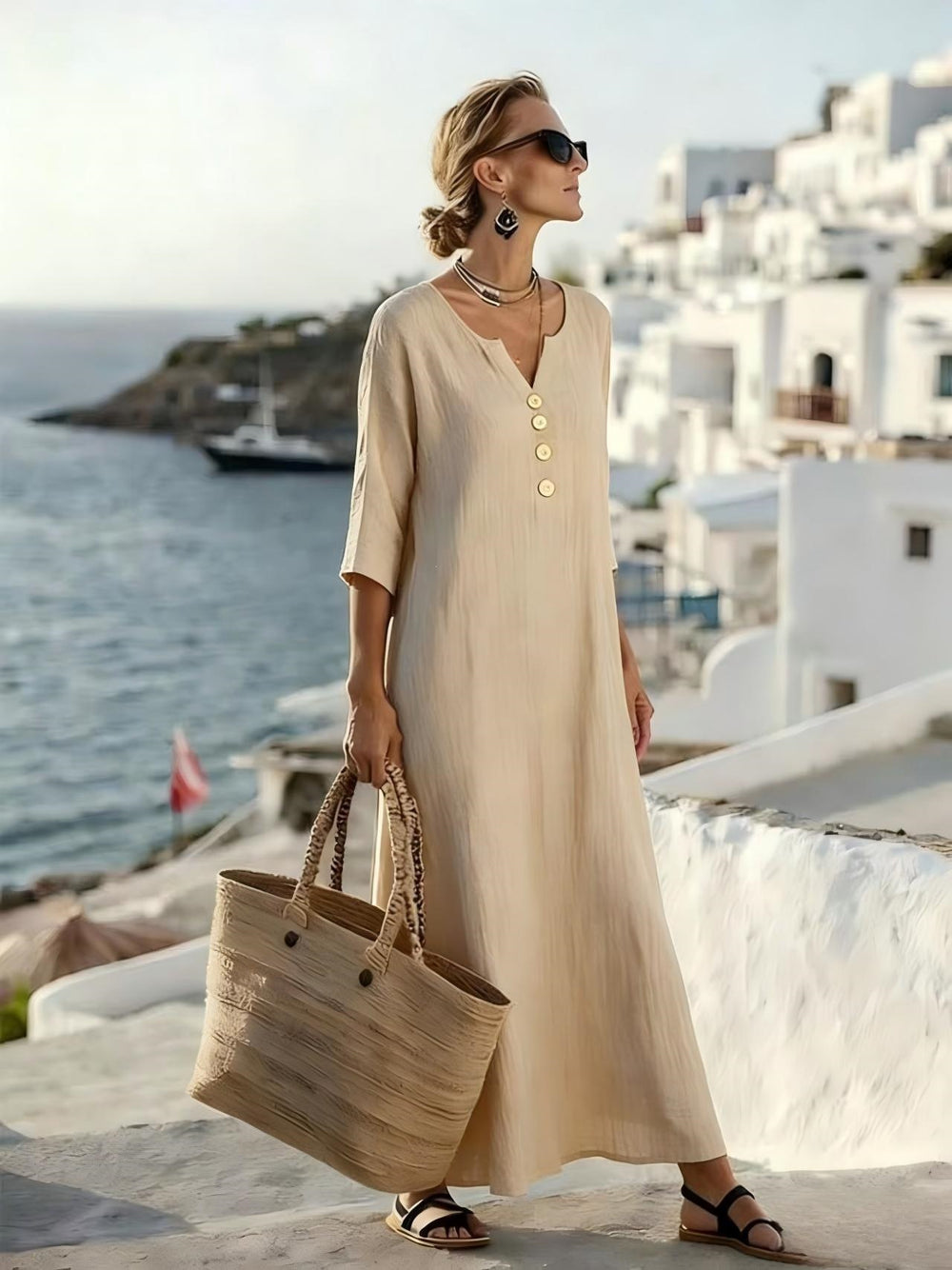 effortless chic european & american style cross-border dress - fashionable v-neck maxi dress, relaxed fit, elegant, perfect for everyday wear, travel, and vacation