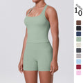 New arrival: seamless, body-hugging yoga set - sexy open-back, high-waisted, butt-lifting workout shorts - quick-dry running & fitness apparel