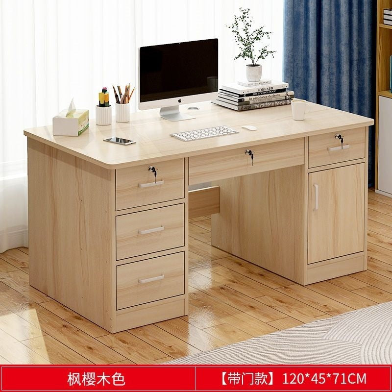 Office desk with lock, workstation with drawers, desk and chair set for employees, home desktop minimalist computer desk