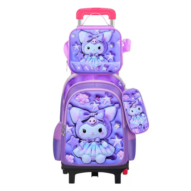 Factory wholesale capybara elementary school three-piece backpack set, 3d polyester fabric, large capacity trolley backpack