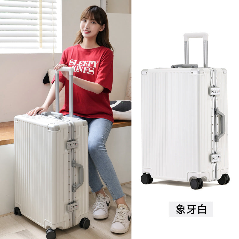 New high-value suitcase female trolley case aluminum frame universal wheel suitcase male student password case 24 leather cases