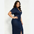 Amazon cross-border fashion: new european and american summer short-sleeve denim button-down dress for women, plus size available