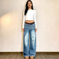 European and american style women's casual jeans -  cross-border fashion, unique washed distressed design, straight leg pants