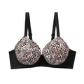 Plus size leopard print push-up bra for curvy women - enhances cleavage, minimizes appearance, prevents sagging, and provides side support