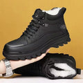 2025 winter men's high-top fleece-lined warm leather shoes, black korean style martin boots, thickened casual cotton shoes, dad shoes