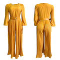 D163  summer new solid color long sleeve pleated european and american plus size women's loose slimming african jumpsuit