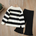 Girls' knitted sweater two-piece set: new autumn/winter striped cardigan and sweater outfit for little girls