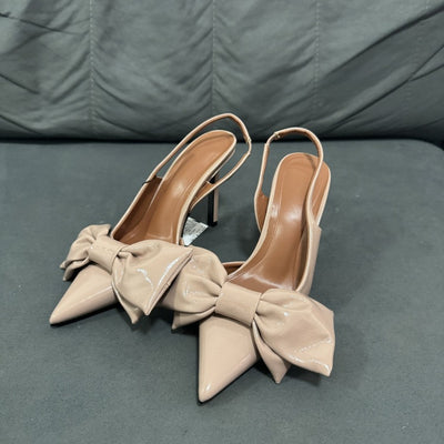 Z's patent leather stiletto sandals for women 2024 spring and summer baotou bows back strap pink high heels flats