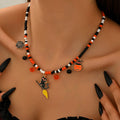 Halloween necklace wholesale fashion funny pumpkin ghost cat pendant horror contrast color rice beads string clavicle chain