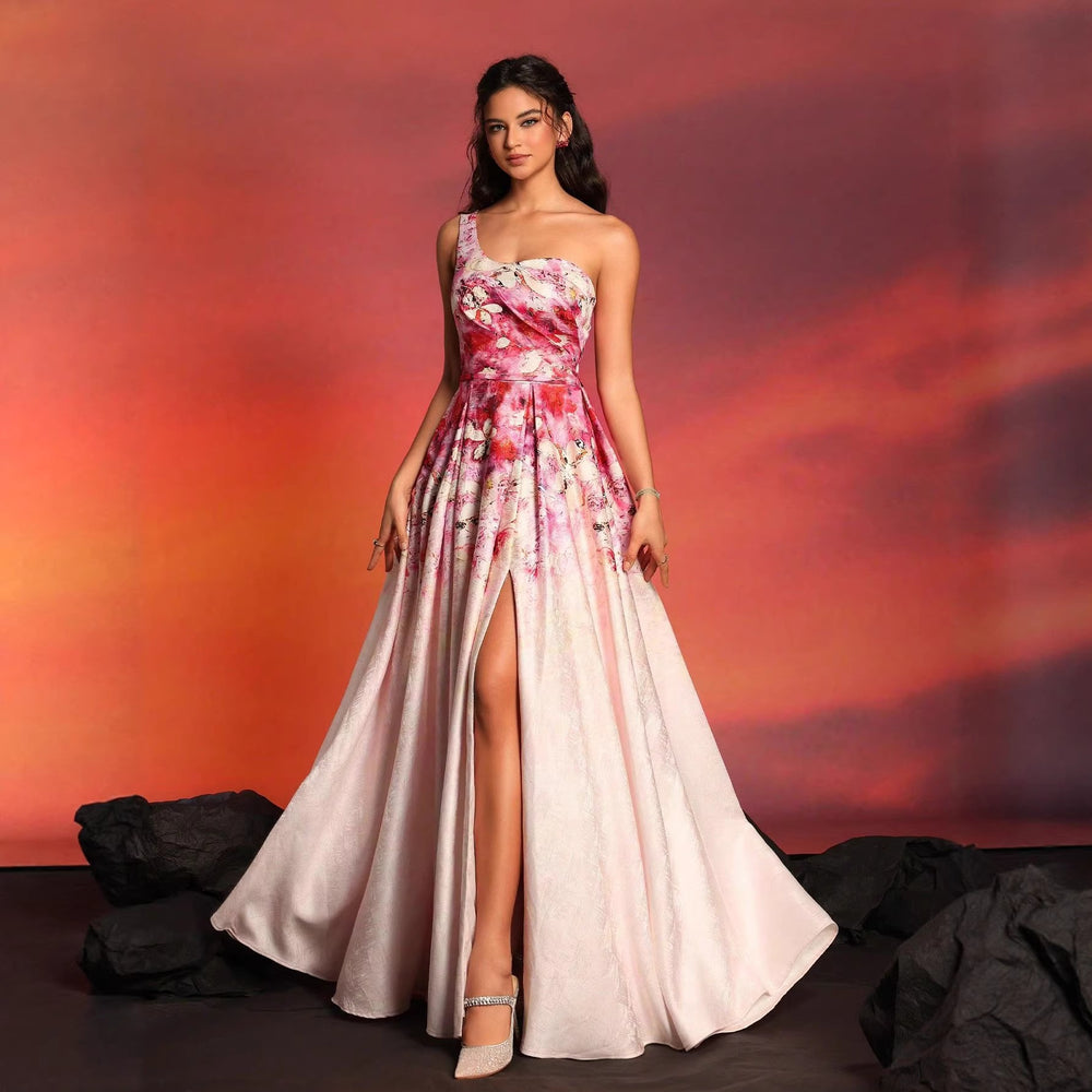Exportfashionfrenchretroclassyprinting sleeveless fashion one shoulder long dresselegantslimming looksilmdress