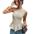 cross-border women's elegant commute one-shoulder ruched waist ruffle hem top - slim fit sleeveless tank top