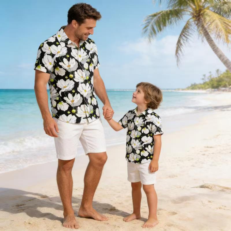 spring/summer hawaiian shirt for boys, short-sleeve patterned print shirt, children's shirt, chiffon top