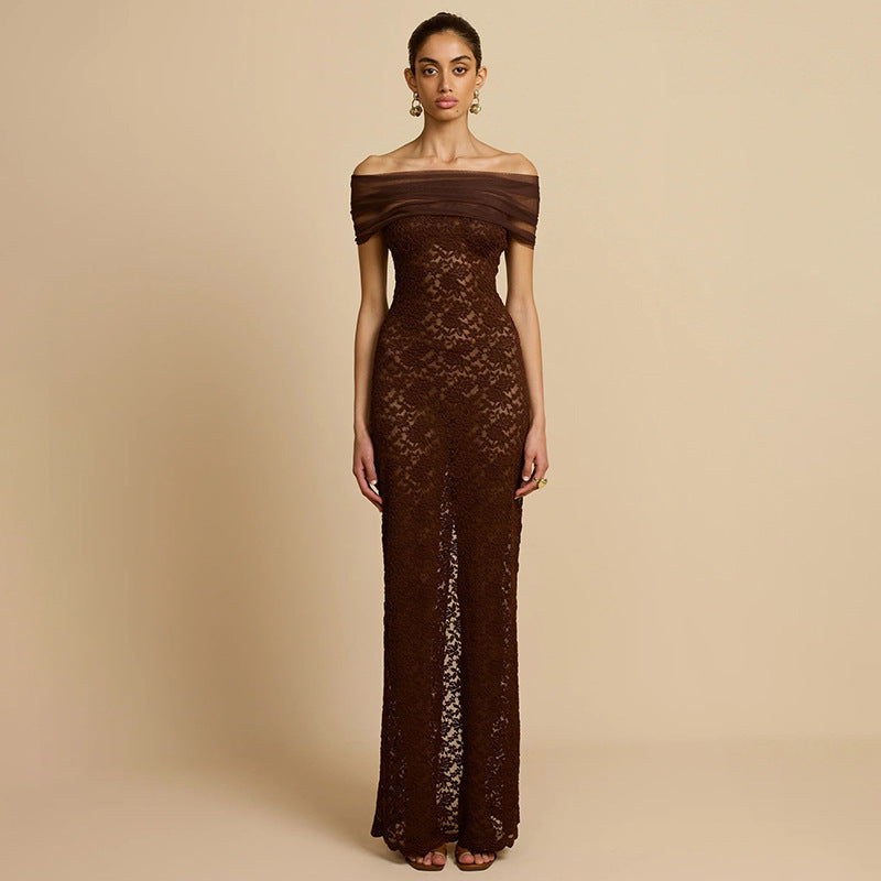 fashion style women's clothing autumnew arrival one shoulder see-through sexylace slit silm hip-hugging dress for women