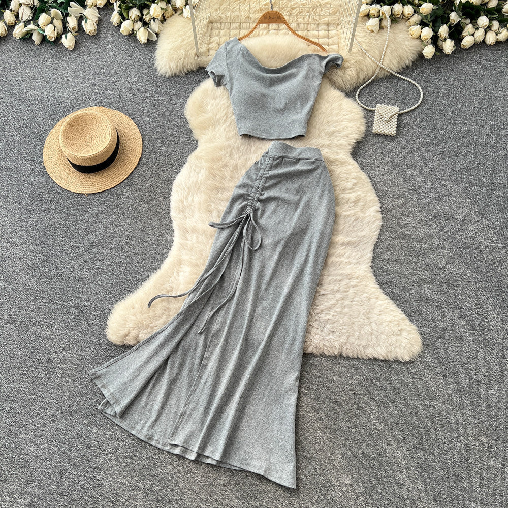 Lazy style vest skirt oblique shoulder suit women's summer silmslimming looktwo-piece setfashionelegantwork clothingsuit