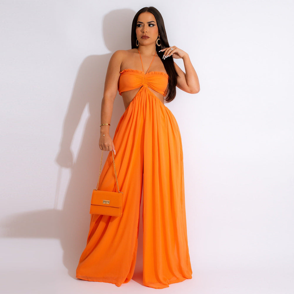 e-commerce source factory  hot selling sexy chiffon chest-wrapped backless wide-leg jumpsuit european and american women's clothing