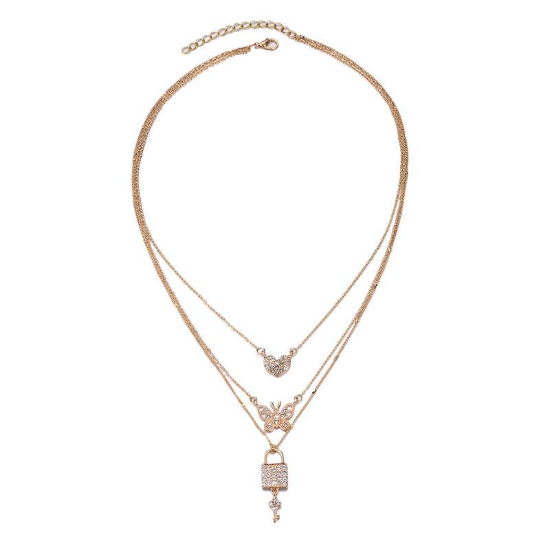 Butterfly love necklace wholesale fashionnew arrivalstylish jewelry key pendant multi-layer women's street photography crystal sweater chain