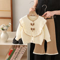 Girls' knit sweater jacket & pants set - new  collection with bow detail