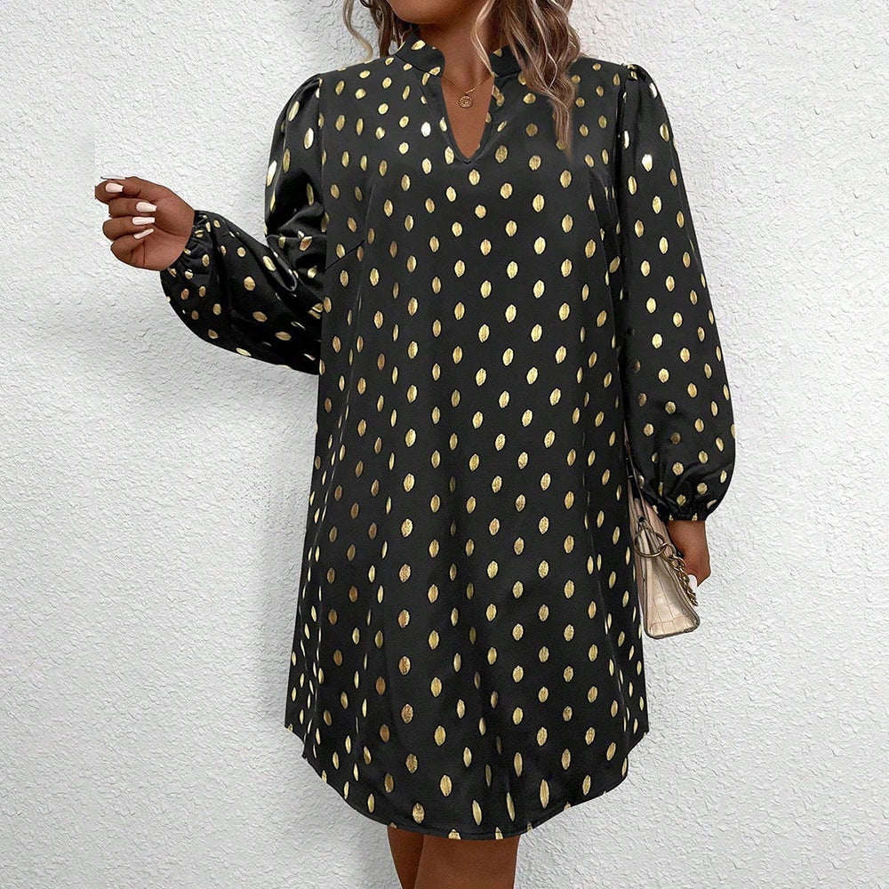 Casual stand-up collar hot stamping polka dot straight-leg skirt casual lantern sleeve casualwork clothing women's clothing 1688 supply