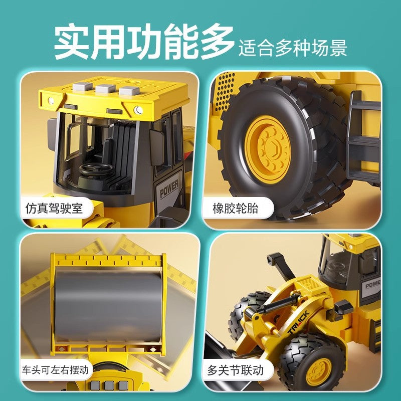 construction vehicle mega set: road roller, excavator, bulldozer, forklift gift box – perfect toys for boys and kids