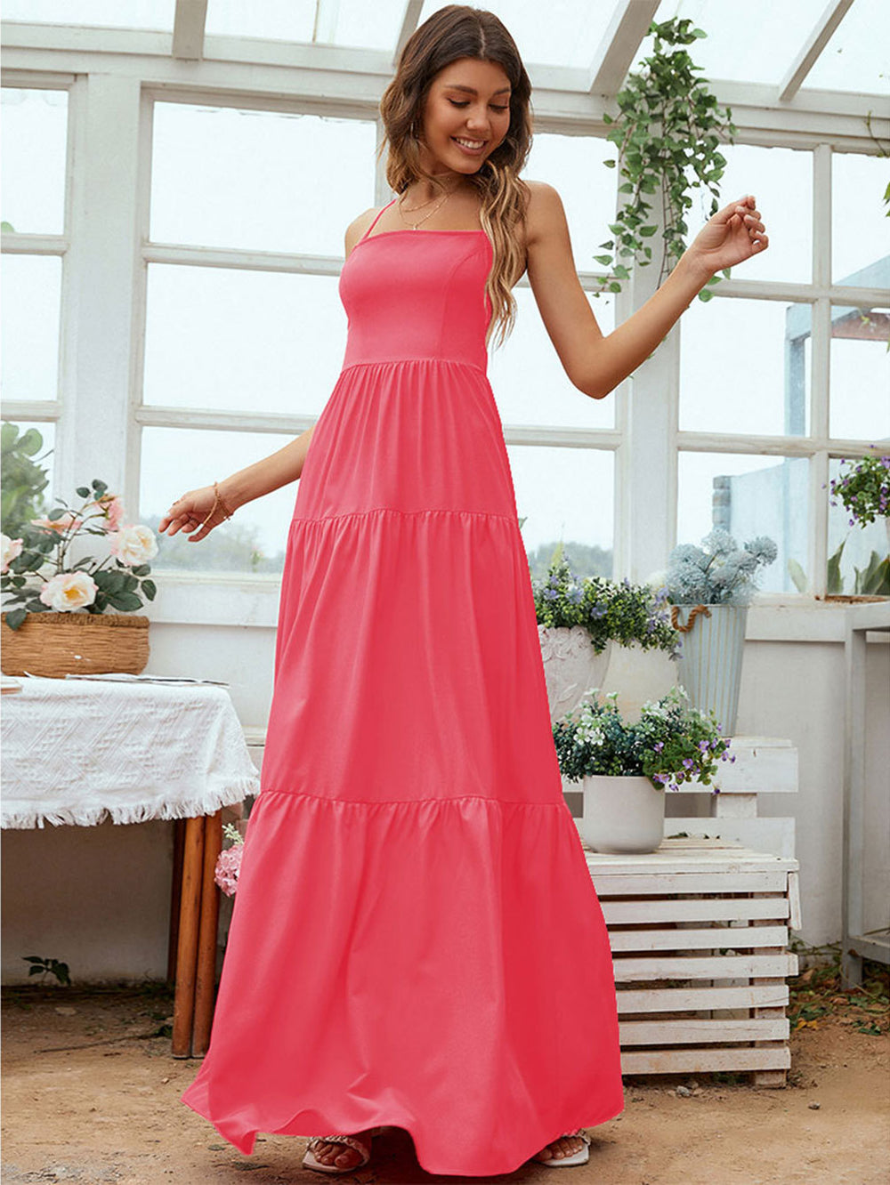 European and american women's clothing  new arrival: flowy, figure-hugging evening gown with open back and spaghetti straps - elegant plus size dress