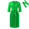 D430 women's foreign trade dress,  autumn new arrival, solid color pleated tie-up plus size v-neck elegant african style dress