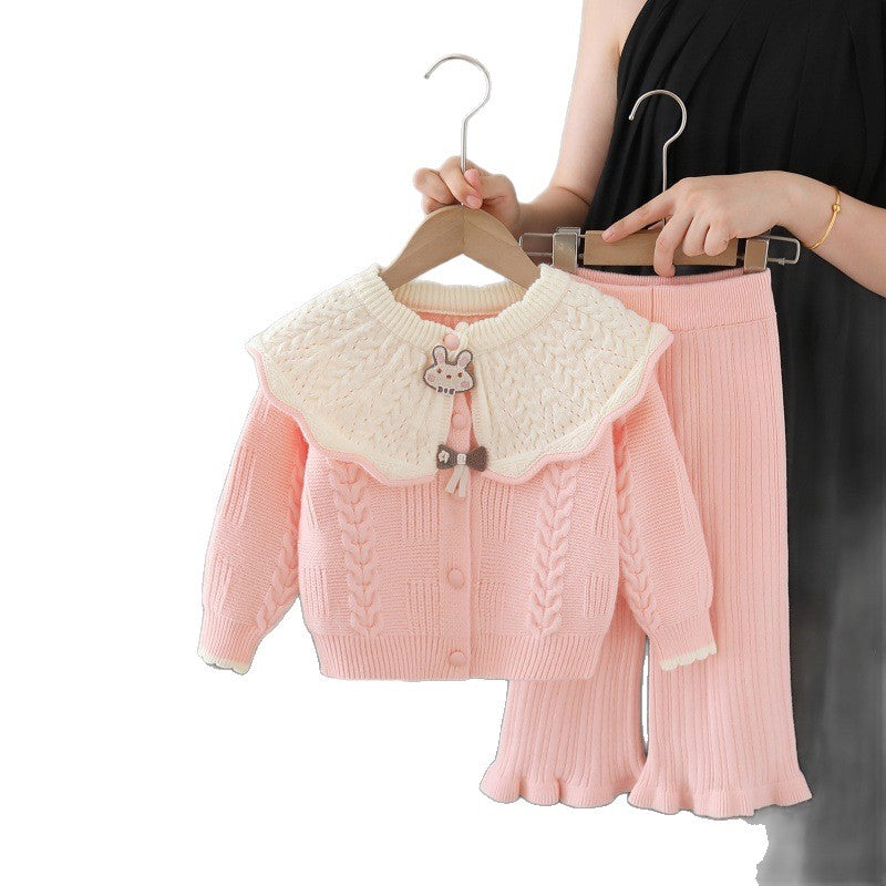Girls' knitted sweater cardigan & pants set - new autumn  collection - two-piece outfit for little girls