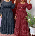 new arrival: fresh & sweet polka dot high-waisted long sleeve dress - african style plus size women's clothing with belt