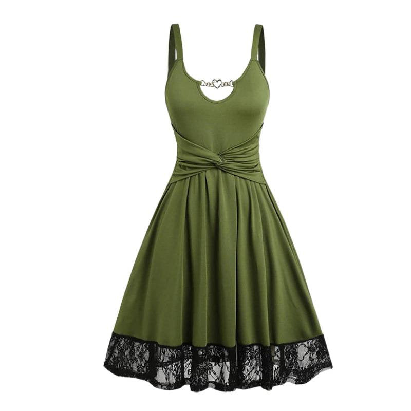 new halter neck princess dress with bow, lace, and ruffle trim