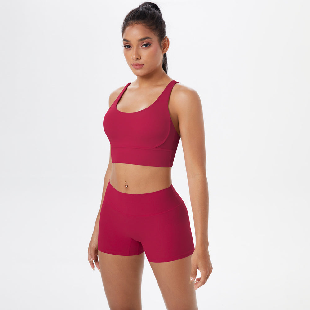 New arrival: barely-there brushed nylon yoga set - criss-cross back sports bra & quick-dry, figure-hugging, butt-lifting workout outfit