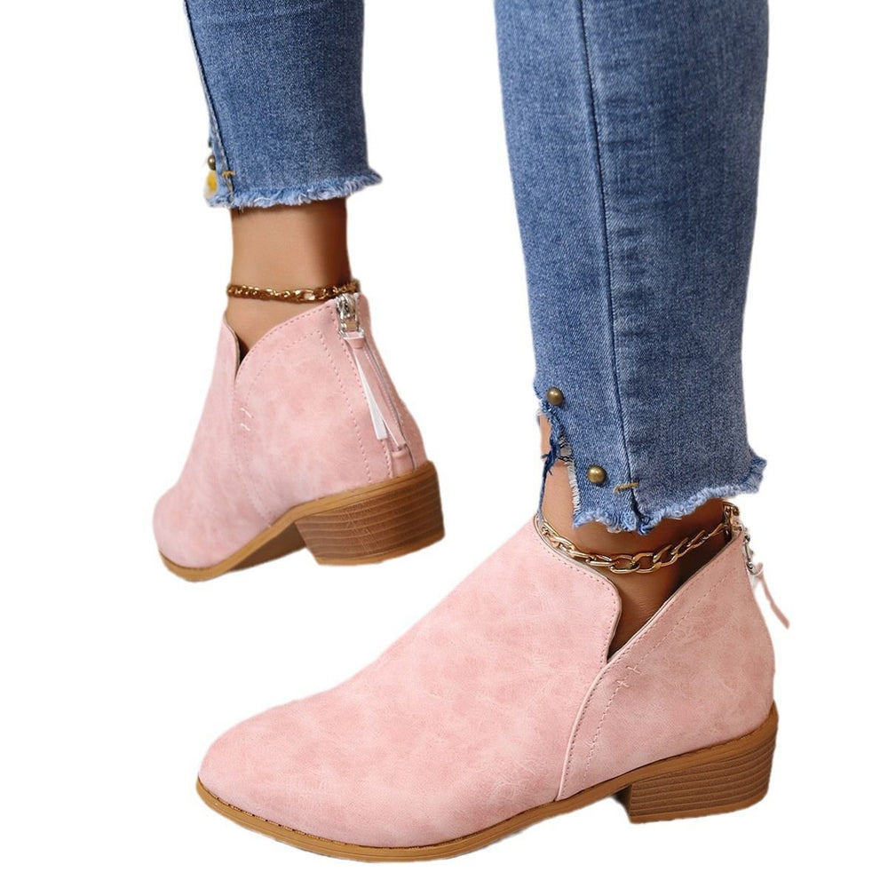 Export supply plus size short boots  spring and autumn new arrival women's european and american thick heel back zipper nude boots boots fashion boots