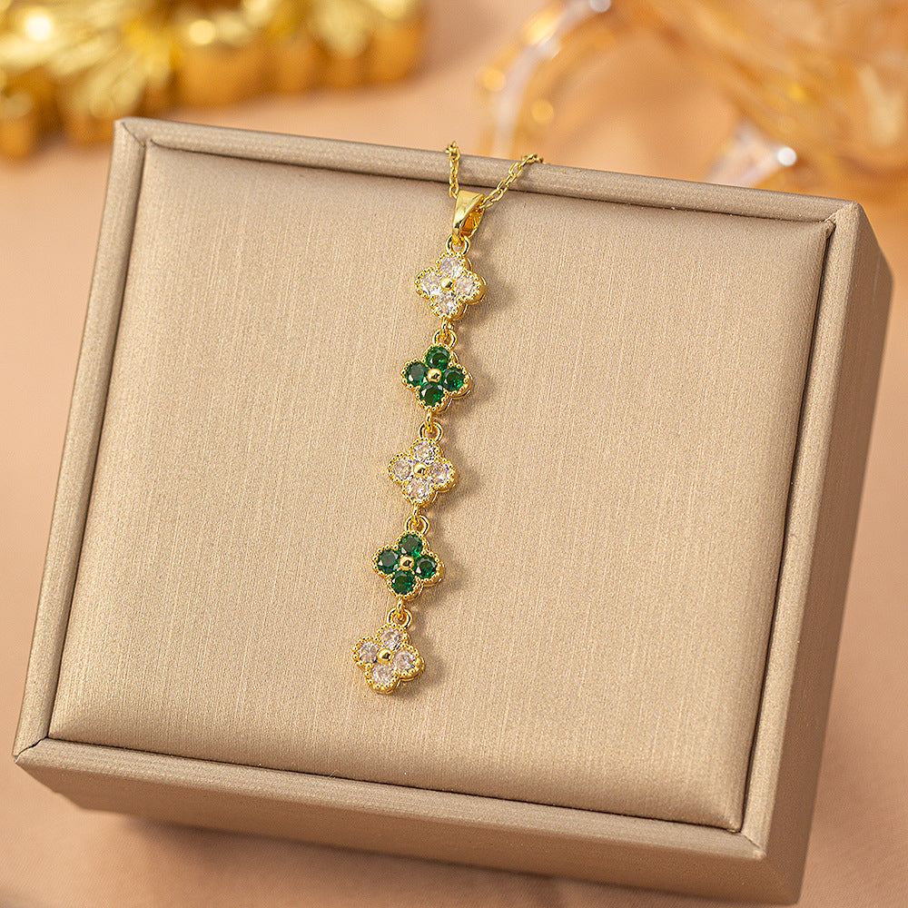 [titanium steel] fashionable and versatile four-leaf clover necklace for women, accessible luxury, high-end elegant clavicle chain jewelry