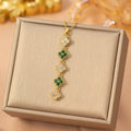 X8370 gold-green four-leaf clover necklace