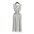Elegant chanel-inspired striped dress - women's summer high-end fashion casual long knit vest dress