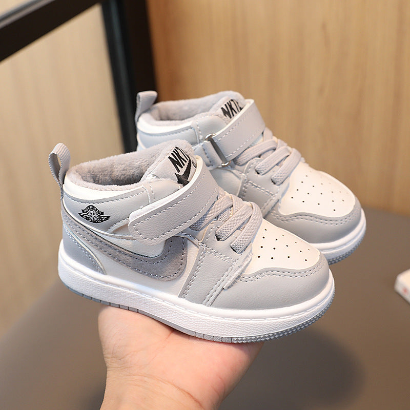 Kids sneakers for boys and girls mid-top shadow gray sneakers winter second cotton shoes for men and women baby shoes soft bottom toddler shoes