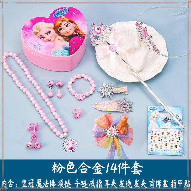 Crown Tiara Children's Little Princess Crown Magic Wand Hair Accessories Set Princess Elsa Necklace Girls Jewelry Box