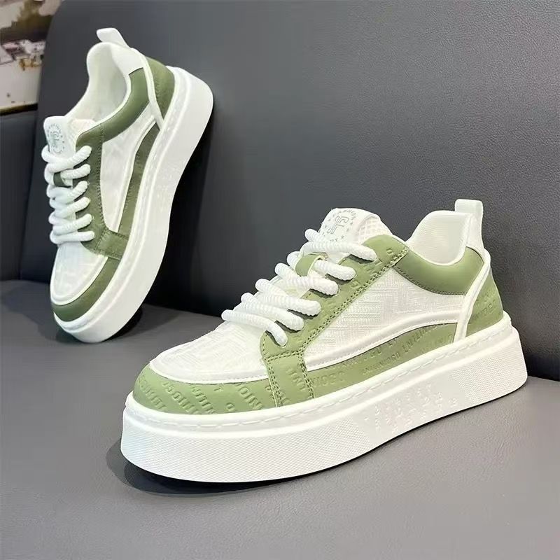 Men's winter breathable trendy versatile casual white skate shoes - youth anti-slip athletic platform sneakers - height increasing white shoes