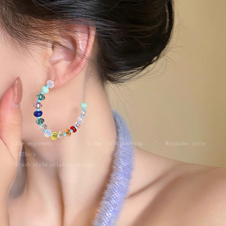 Dopamine beaded big hoop earrings - women's luxury, high-end, statement earrings - 2026 new, unique, and beautiful earrings