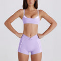 contrast color white stripes fake two pieces running pants shorts twist halter sports intimates bra yoga suit set for women