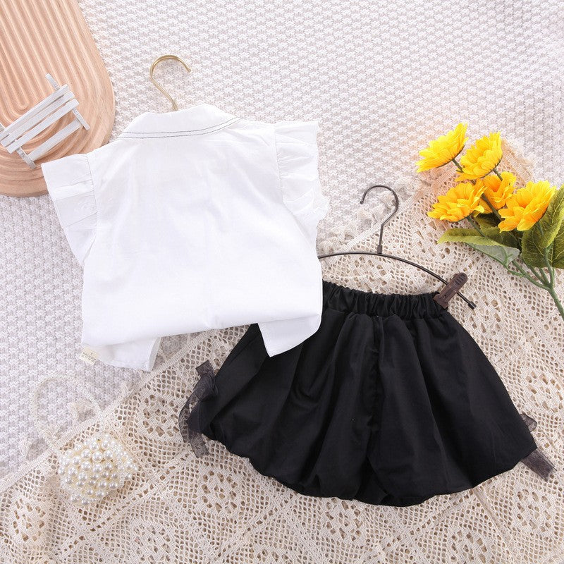 Girls' trendy outfit set -  summer new arrival: flutter sleeve blouse & tulip pants - chic two-piece set