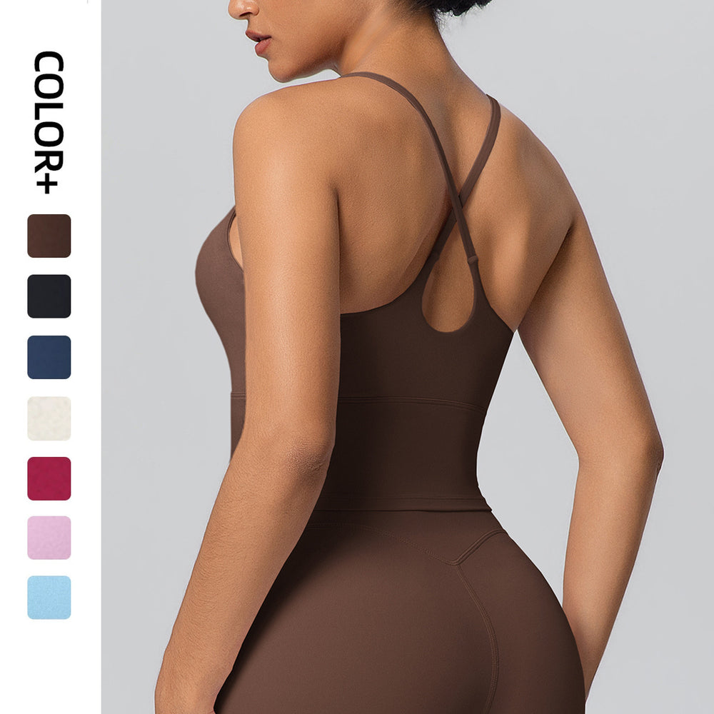 New arrival cross-border pure color double-sided nylon cross back tight sports intimates running fitness yoga wear tops for women