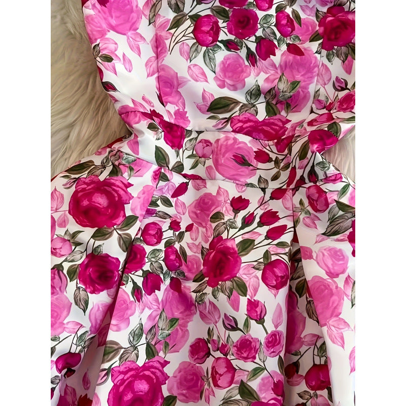 code new arrival  original women's elegancefloralsprinting round neck back slit a-line skirt